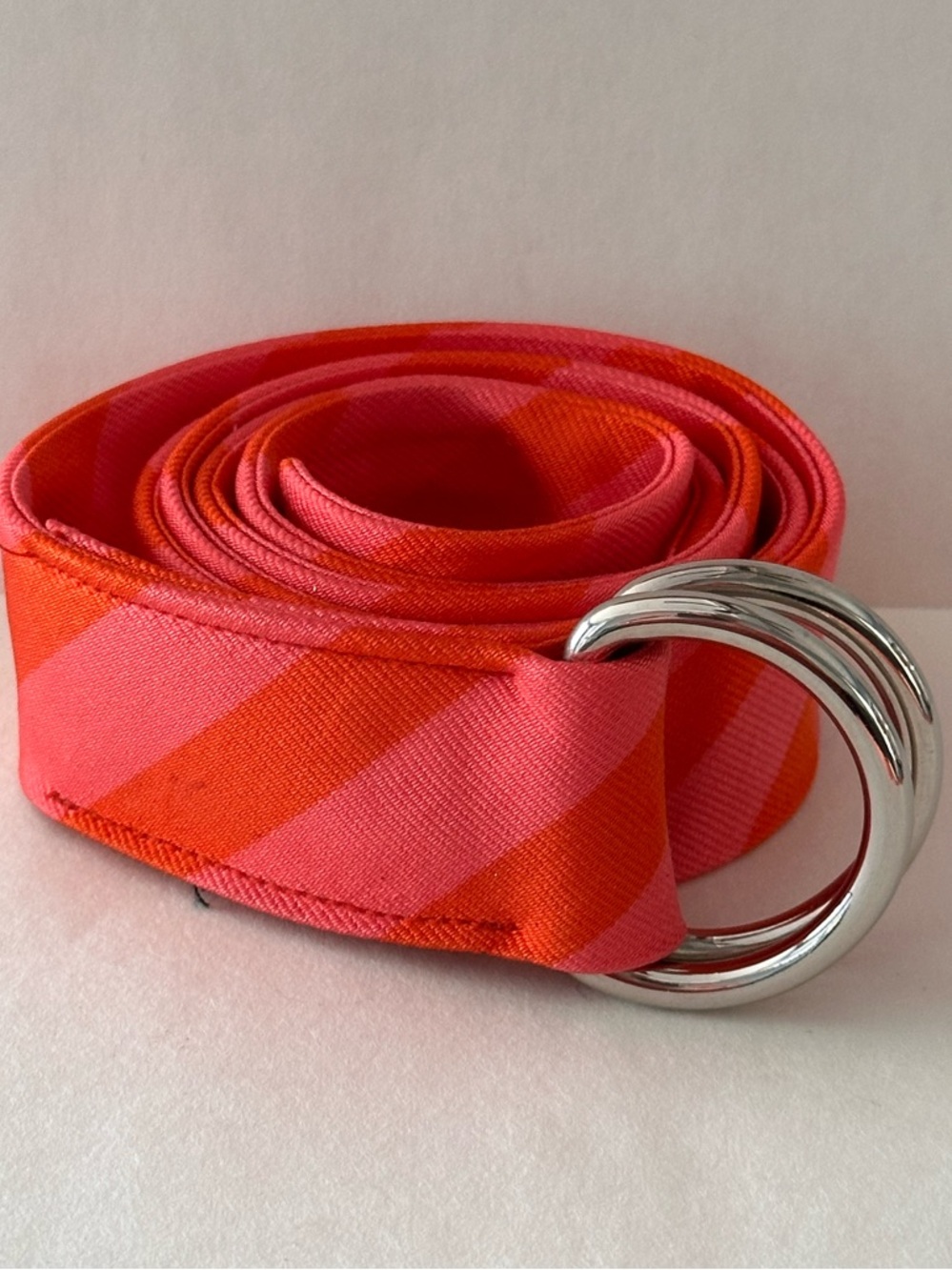 J. CREW SILK STRIPED PINK ORANGE O RING BELT S/M